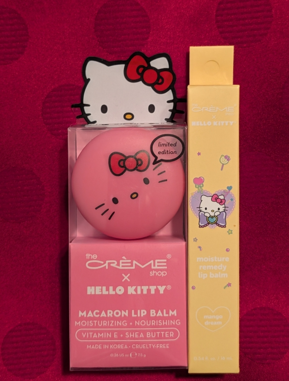 Hello Kitty x The Crème Shop Macaron Lip Balm & Moisture Remedy Lip Balm NIB